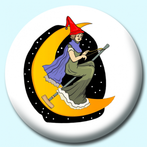 Personalised Badge: 38mm Witch And Moon Button Badge. Create your own custom badge - complete the form and we will create your personalised button badge for you.