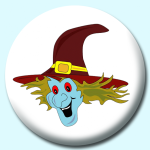Personalised Badge: 38mm Witch Head Button Badge. Create your own custom badge - complete the form and we will create your personalised button badge for you.