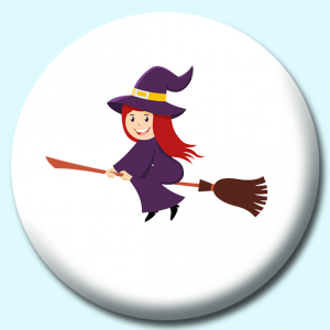 Personalised Badge: 75mm Witch Siting On Broomstick Button Badge. Create your own custom badge - complete the form and we will create your personalised button badge for you.