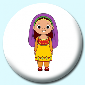 Personalised Badge: 58mm Woman In Afghanistan Costume Button Badge. Create your own custom badge - complete the form and we will create your personalised button badge for you.