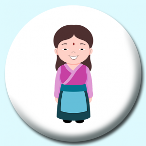 Personalised Badge: 38mm Woman In Nepalee Costume Button Badge. Create your own custom badge - complete the form and we will create your personalised button badge for you.