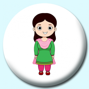 Personalised Badge: 38mm Woman In Pakistan Costume Button Badge. Create your own custom badge - complete the form and we will create your personalised button badge for you.