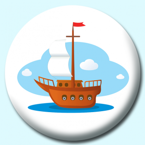 Personalised Badge: 38mm Wood Sail Boat Button Badge. Create your own custom badge - complete the form and we will create your personalised button badge for you.