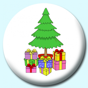 Personalised Badge: 25mm Xmas Tree With Many Gifts Button Badge. Create your own custom badge - complete the form and we will create your personalised button badge for you.